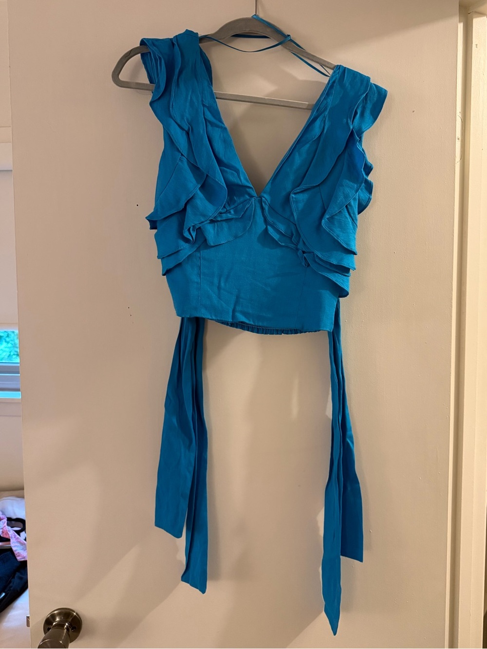DO+BE Women’s Ruffle V-Neck Tie-Back Top in Teal